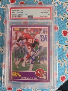 PSA 10 1989 SCORE SUPPLEMENTAL FOOTBALL CARD NEIL SMITH ROOK KANSAS CITY CHIEFS - Picture 1 of 3