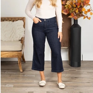 Judy Blue Cropped Wide Leg Jeans with Side Seam Braid - Picture 1 of 7