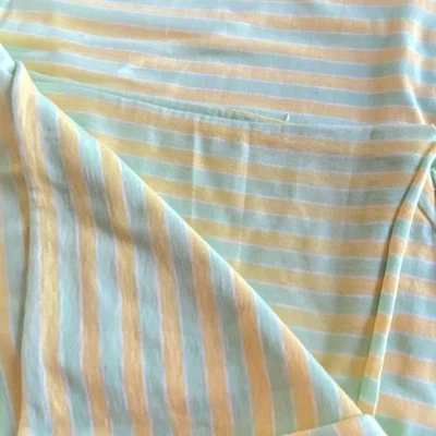 1.1 YD 1980s Pastel Stripe Knit Fabric Yellow Green Retro - Image 1 of 4