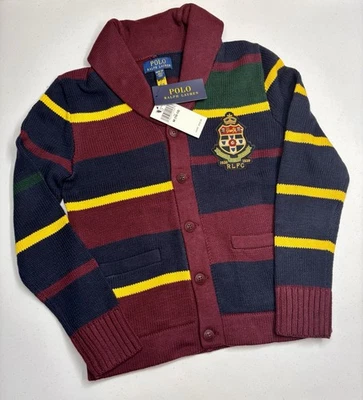 Polo Ralph Lauren Niños M 10-12 Preppy Suéter Cárdigan con Cresta Botón Completo Delantero Foto 1 de 3