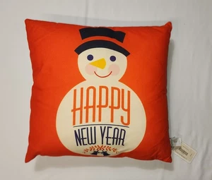 Dekorative Feiertage Happy New Year Orange Dekokissen Schneemänner 15” x 15” - Bild 1 von 4