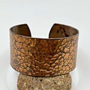 Vintage Kupfer Manschette Armband gehämmert meliert Design 8" breit Modernist Look - Bild 1 von 7