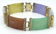 Bracelet multicolore large dalle en jade avec liens/fermoir en argent sterling