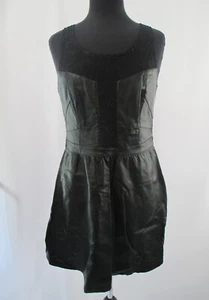 Oasis Faux Leather and Lace Black Dress Size UK 14 - Picture 1 of 9