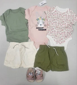 Old Navy Baby Girls One Piece Bodysuit Shorts Set Sandal Pink Green Floral 0-3 M - Picture 1 of 4
