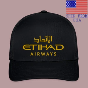 Etihad Aiways Airlines Black Baseball Cap Hat Adult Size S/M & L/XL - Picture 1 of 4