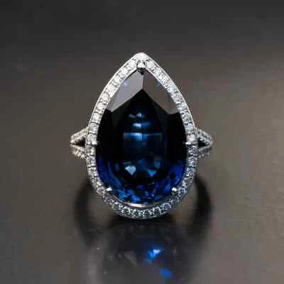 8.60Ct Pear Cut Natural Sapphire  Diamond Engagement Ring 14K White Gold 7.5 - Image 1 of 4