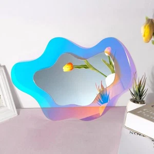 Irregular Wall Mirror Wavy Clouds style, 15.5 x 10.5 Inch, Rainbow Colors - Picture 1 of 8