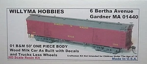 Willyma Hobbies HO Boston & Maine B&M 50' Wood Milk Car ONE PIECE BODY, kit 01 - Bild 1 von 6