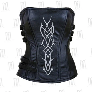 Top lingerie corsetto rinascimentale overbust in vera pelle con ricamo davanti. - Foto 1 di 15