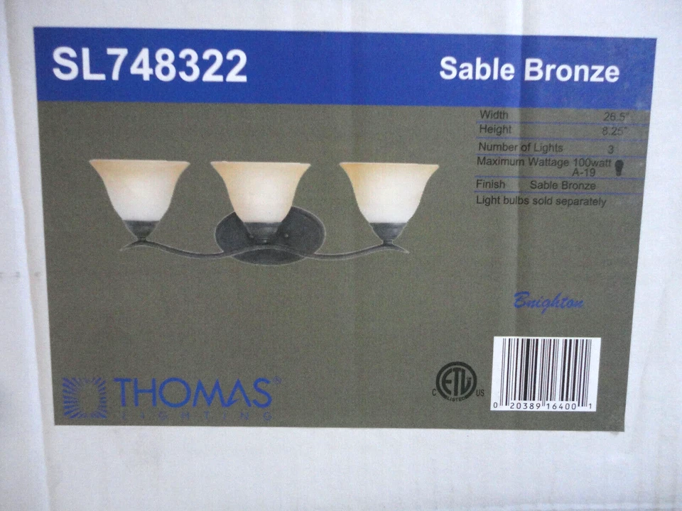 Tocador de pared Thomas Lighting Prestige 3 luces Sable bronce modelo #SL748322 Foto 1 de 3