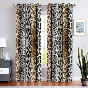 Wild Animals Print Curtain, Room Darkening Thermal Insulated Blackout Leopard Bo - Picture 1 of 7