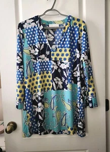 Pappagallo Women's Tunic Blouse V-Neck Long Sleeve Size L - Picture 1 of 8