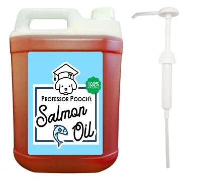 PROFESSOR POOCH Salmon Oil for Dogs Cats Ferrets 100% Pure Rich in Omega 3 & Pump Prof Pooch 5L