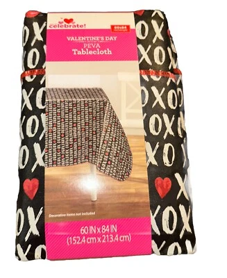 Way to Celebrate Valentine's Day XO Lips Hearts 60x84in PEVA Vinyl Tablecloth - Image 1 of 4