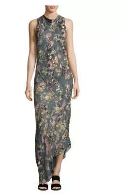 全新带标签 $595 高级嬉皮士塞西莉亚花卉印花丝绸长裙 0 码 — 第 1/2 张图片