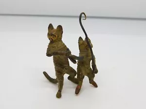 Victorian Cold Painted Vienna Bronze Pair of Cats Sculpture Antique c1860 - Picture 1 of 8