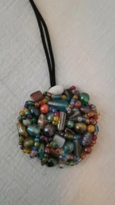 UNIQUE BEADED CLUSTER NECKLACE MULTI COLORED BEADS HANDMADE - Picture 1 of 3