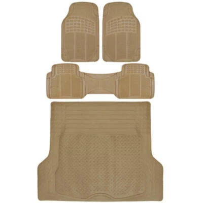 4pc Beige Heavy Duty Floor Mats Cargo Liner Utility Pads Set - All Weather - Image 1 of 4