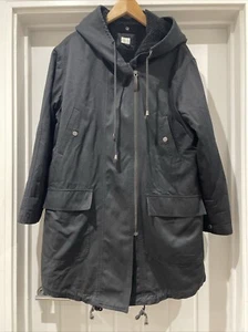 Poetry Parka Coat Size 18 Uk Black Removable Fleece Sherpa Lined Hooded Canvas - Picture 1 of 17