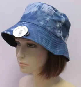 Women's Washed Denim Tie Dye Reversible Bucket Hat Spring Summer NEW - Picture 1 of 5