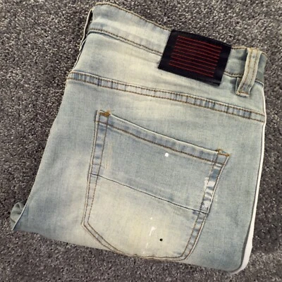 Serenede Jeans Men's 40 (40x33) Distressed Paint Splatter White Black Stripe - Image 1 of 4