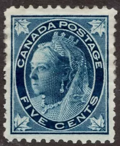 1897 Canada Sc# 70 - 5¢ Victorian Stamp Maple Leaf - Hinge Remnant - Picture 1 of 1