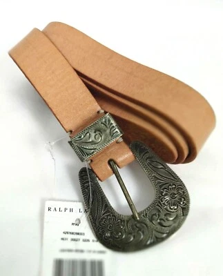 Ralph Lauren Polo Western наконечник кожаный ремень натуральный желтовато-коричневый средний новый с Ярлыками - Изображение 1 из 4