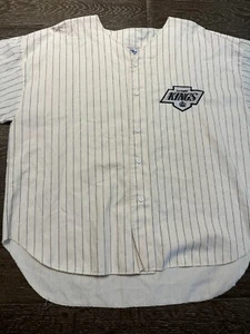 VTG Chalk Line Baseball Jersey Men L BEIGE LA Kings Hockey NHL PinStripes MiC - Picture 1 of 12