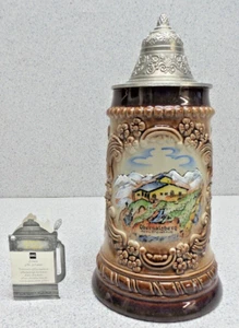 VINTAGE KING GERMAN BEER STEIN GERMANY SCENIC STE 97% ZINN LID - Picture 1 of 23
