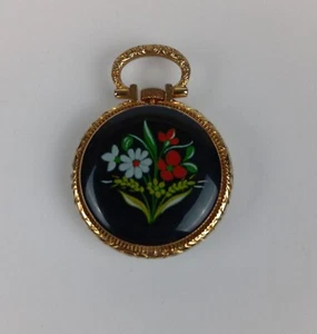 Reloj Colgante Vintage Andre Rivalle Cuerda Pequeño Esmalte Negro Funcionando - Imagen 1 de 4