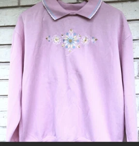 Vintage Jaclyn Smith Sport Pink Floral Sweatshirt Size M Grandma Style Cottage - Picture 1 of 5