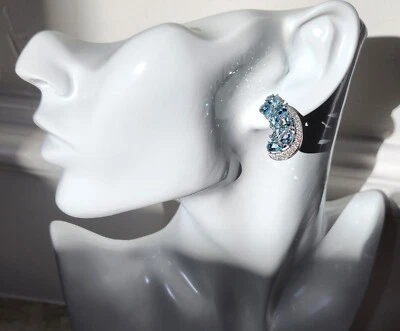 14K WG Galerie De Bijoux Sonia B Aquamarine and Diamond Earrings.  Video - Image 1 of 4