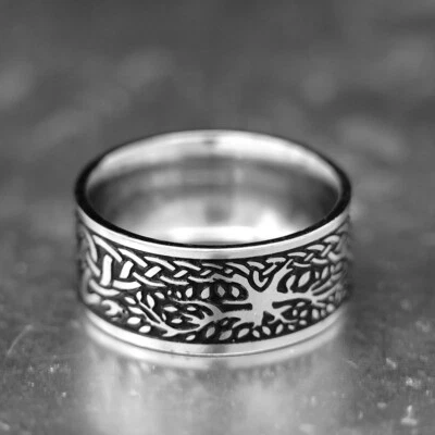 Anillo ancho nudo árbol de la vida celta irlandés SMITH para mujer y hombre talla 7 8 9 10 Foto 1 de 4