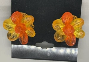 Vintage Orange And Yellow West Germany Beaded Clip On Earrings. Mcm - Picture 1 of 3
