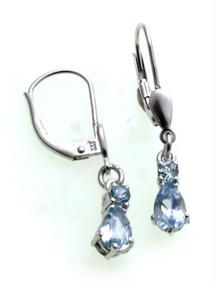 Orecchini Da Donna In Topazio E Oro Bianco 333 Oro 8kt Pendenti Di Qualità - Immagine 1 di 4