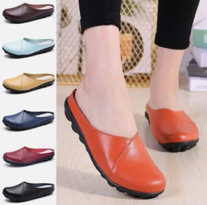 Damen&#039;s Leder Flats Rückenfrei Halbschuhe Damen Freizeit Pantoletten Pantoletten Schuhe - Bild 1 von 24