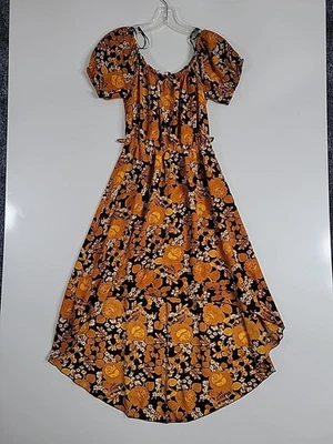 Agaci Dress Womens Medium Orange Sundress Short Sleeve Autumn Color Pattern  - Image 1 of 4