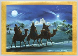 Tarjeta de felicitación Padres Columbanos Tres Reyes Magos en camellos Seguir Estrella de Belén - Imagen 1 de 6