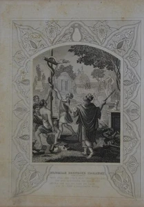 Antique Religious Art Hezekiah Destroys Idolatry 1860 Christianity History - Picture 1 of 6