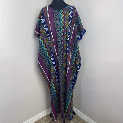 Vintage J. Peterman Kaftan Mujer Talla S/M Multicolor Geométrico Bolsillos Aztecas Foto 1 de 4