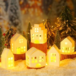 12 Pcs 3D Christmas Village House Set White Xmas Town Decorations with LED Strin - Picture 1 of 5