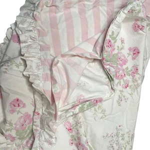 Rachel Ashwell Simply Shabby Chic Twin Duvet Cover Pink Floral & Cabana Stripe - Picture 1 of 13