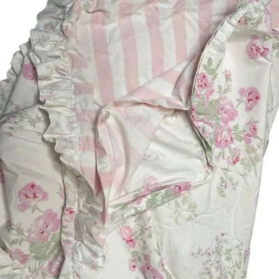 Rachel Ashwell Simply Shabby Chic Twin Duvet Cover Pink Floral & Cabana Stripe - Image 1 of 4