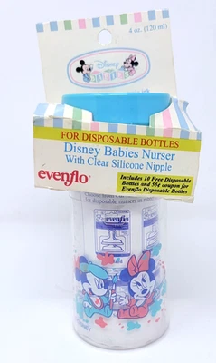 Vintage Evenflo Disney Babies Nurser Bottle Mickey Minnie Disposable Bottles 4oz - Image 1 of 4