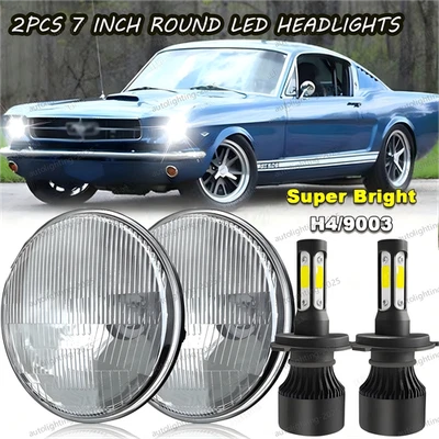 Par de faros LED redondos de 7 pulgadas haz alto/bajo aptos para Ford Mustang 1965-1973 Foto 1 de 4
