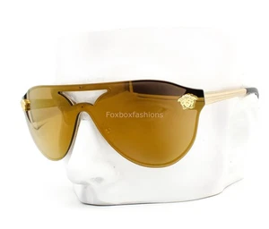 Versace Shield Sunglasses VE 2161 1002/F9 Gold Brown Bronze Mirrored w/case - Picture 1 of 9
