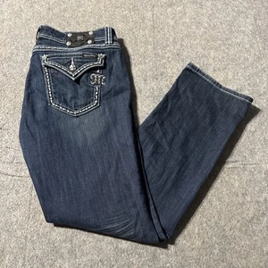 Miss Me Jeans 36x33 Easy Straight Boot Cut Blue Denim Embroidered Buckle Women’s - Picture 1 of 10