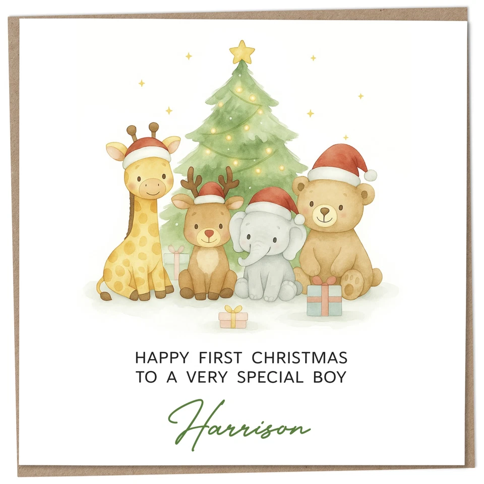 CANDYMIX Personalised First Christmas Card for Boy - Baby 1st Xmas, Custom Name