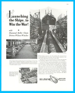 Diamond Roller Chains battleship launching Navy shipyard vintage print ad 1943 - Picture 1 of 3